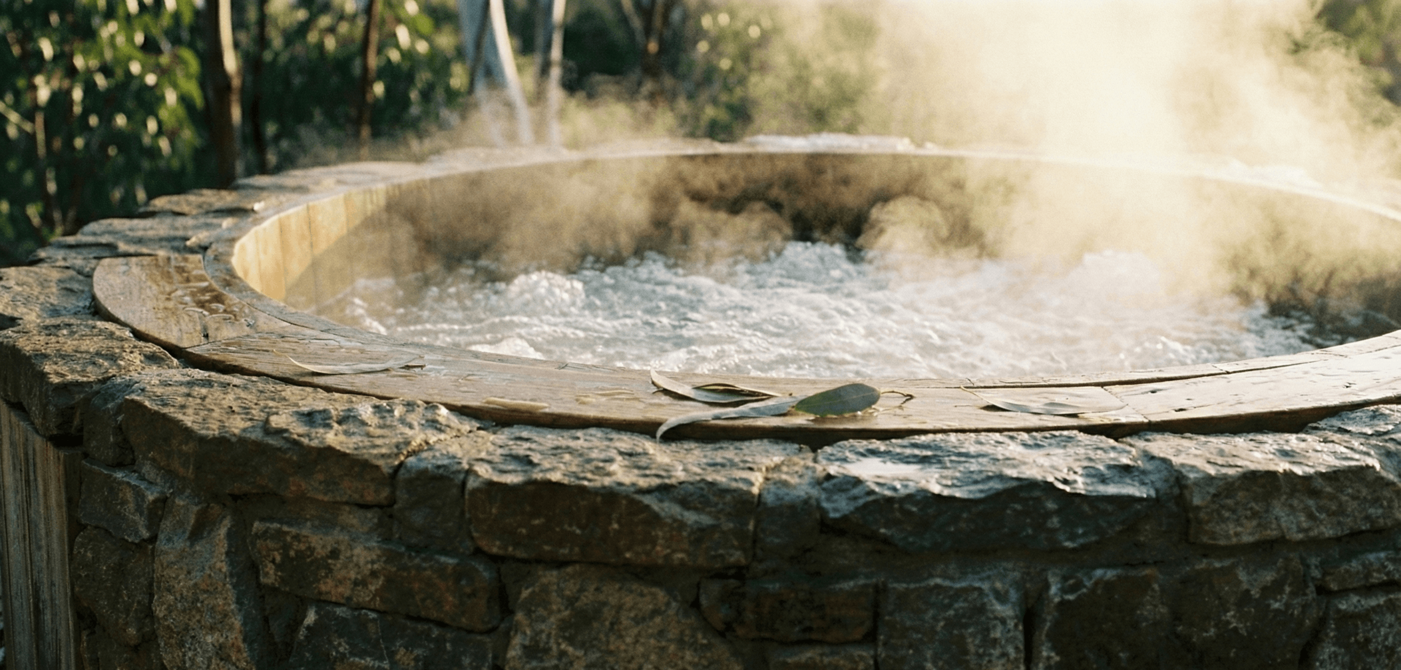 Steaming hot tub at dusk showing the therapeutic benefits of hydrotherapy